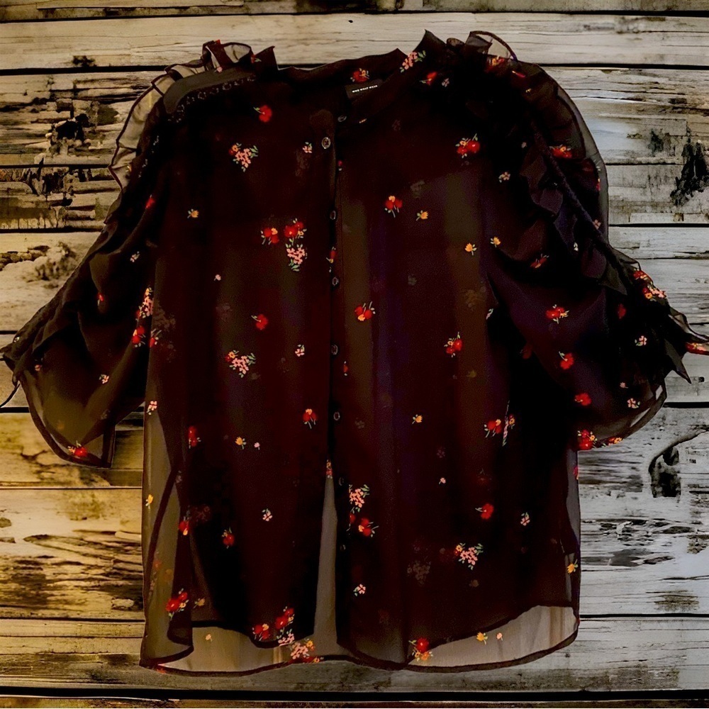 Who What Wear Sheer Floral Blouse